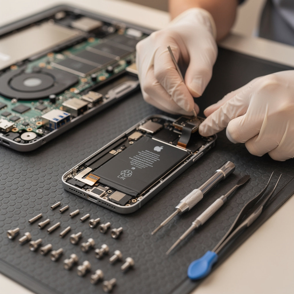 Hit Point iPhone Repair technician performing computer diagnostics and repair in Pacific Beach, San Diego