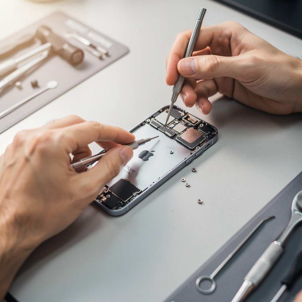 Hit Point iPhone Repair technician performing a precise mobile phone screen repair in Pacific Beach, San Diego